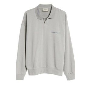 Fear Of God Essentials Logo Long Sleeve French Terry Polo Cement Gray‎ Small